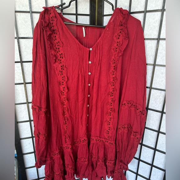 Free People Snow Angel mini boho maroon oversized shapeless dress Elegant SZ/L - Picture 9 of 13
